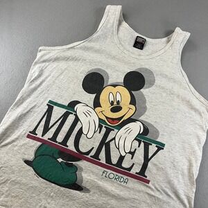 Sherrys Best Mens XL Gray Mickey Mouse Florida Tank Top Graphic 90's‎ Vintage